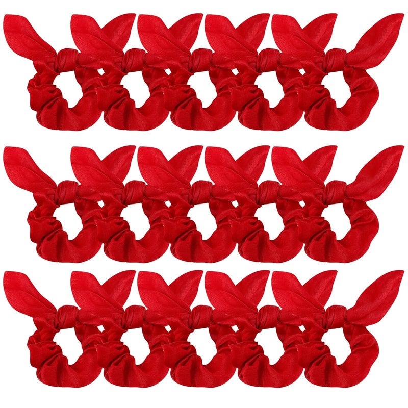 Ondder Hair Scrunchies Set  15 Pcs Cute Bow Scrunchies Elastic Hair Ties  Ponytail Holders for Women Girls  Kids  Red