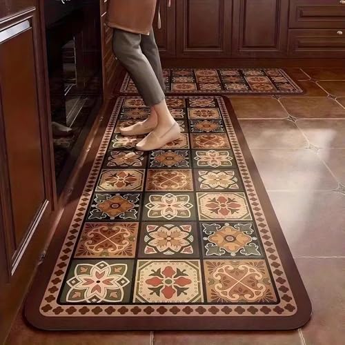 Arviz 2 Pcs Kitchen Mat Vintage Geometric Kitchen Rubber Mat, Waterproof Memory Foam Rugs for Standing Desk, Comfort Runner Rug Carpets for Kitchen Floor Sink Office Bathroom - Image 1