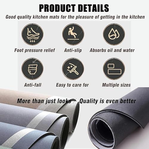 Arviz 2 Pcs Kitchen Mat Vintage Geometric Kitchen Rubber Mat, Waterproof Memory Foam Rugs for Standing Desk, Comfort Runner Rug Carpets for Kitchen Floor Sink Office Bathroom - Image 4