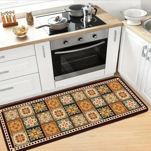 Arviz 2 Pcs Kitchen Mat Vintage Geometric Kitchen Rubber Mat, Waterproof Memory Foam Rugs for Standing Desk, Comfort Runner Rug Carpets for Kitchen Floor Sink Office Bathroom - Image 5