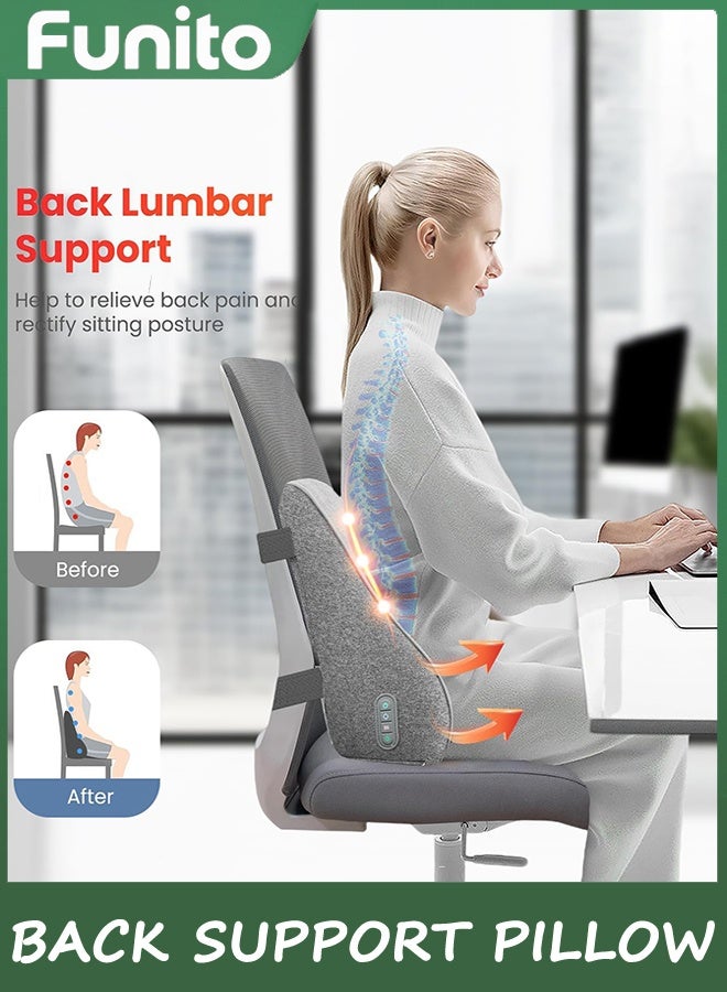 Funito الوسادة الخلفية لدعم الظهر لمكتب كرسي السيارة,مكتب مكتب كرسي الظهر دعم الظهر مع 4 رؤوس تدليك شياتسو ووظيفة التدفئة,الوسادة الخلفية للرغوة الذاكرة لكرسي ألعاب الكمبيوتر-الرمادي - Image 2