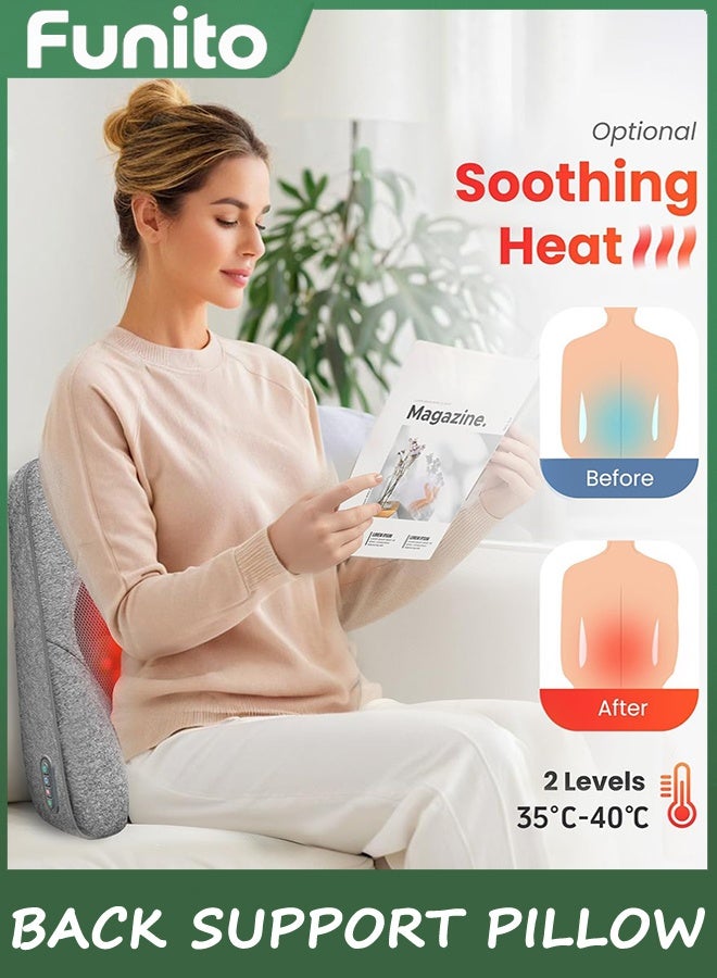 Funito الوسادة الخلفية لدعم الظهر لمكتب كرسي السيارة,مكتب مكتب كرسي الظهر دعم الظهر مع 4 رؤوس تدليك شياتسو ووظيفة التدفئة,الوسادة الخلفية للرغوة الذاكرة لكرسي ألعاب الكمبيوتر-الرمادي - Image 3