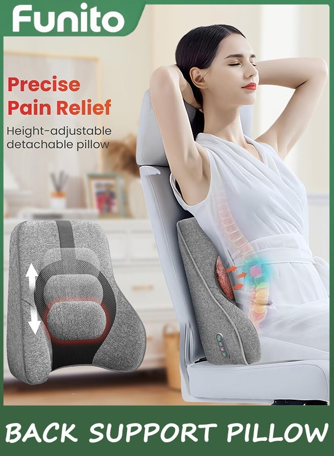 Funito الوسادة الخلفية لدعم الظهر لمكتب كرسي السيارة,مكتب مكتب كرسي الظهر دعم الظهر مع 4 رؤوس تدليك شياتسو ووظيفة التدفئة,الوسادة الخلفية للرغوة الذاكرة لكرسي ألعاب الكمبيوتر-الرمادي - Image 5