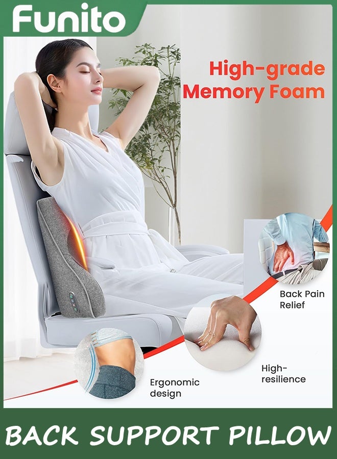 Funito الوسادة الخلفية لدعم الظهر لمكتب كرسي السيارة,مكتب مكتب كرسي الظهر دعم الظهر مع 4 رؤوس تدليك شياتسو ووظيفة التدفئة,الوسادة الخلفية للرغوة الذاكرة لكرسي ألعاب الكمبيوتر-الرمادي - Image 4