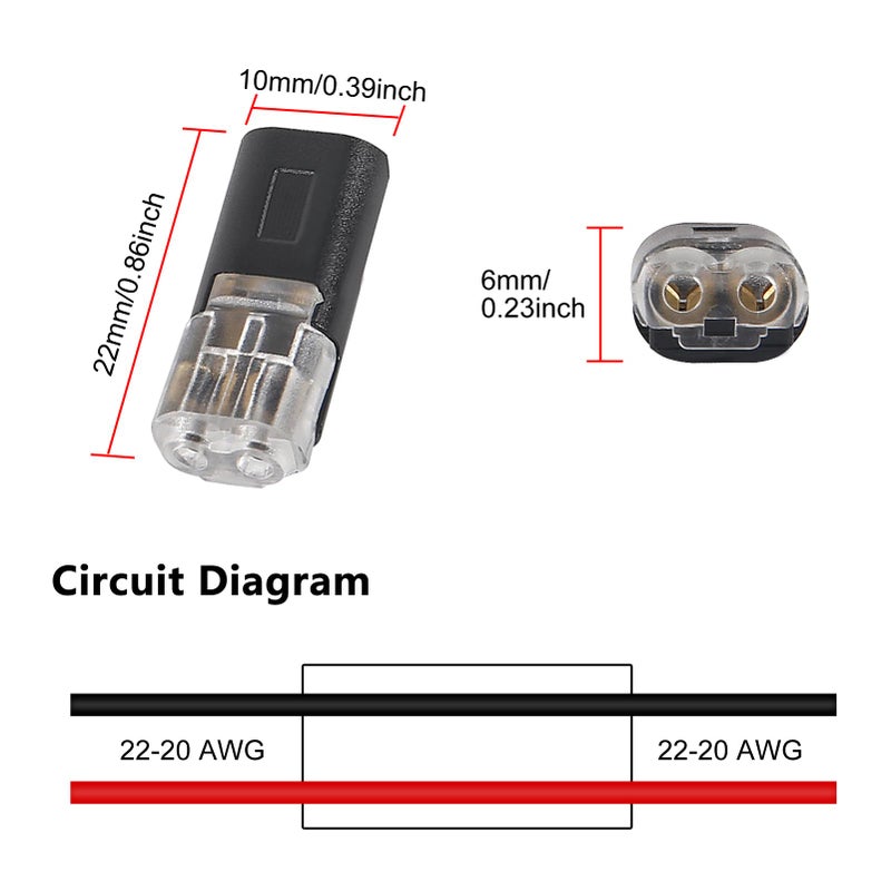 Meimom 20Pcs Double-Wire Plug-in Connector Led Light Strip Connectors 2 Pin, Quick Splice Wire Wiring Connector for AWG 20-24,2 Pin 2 Way Universal Compact Wire Terminals, No Wire-Stripping Required - Image 3