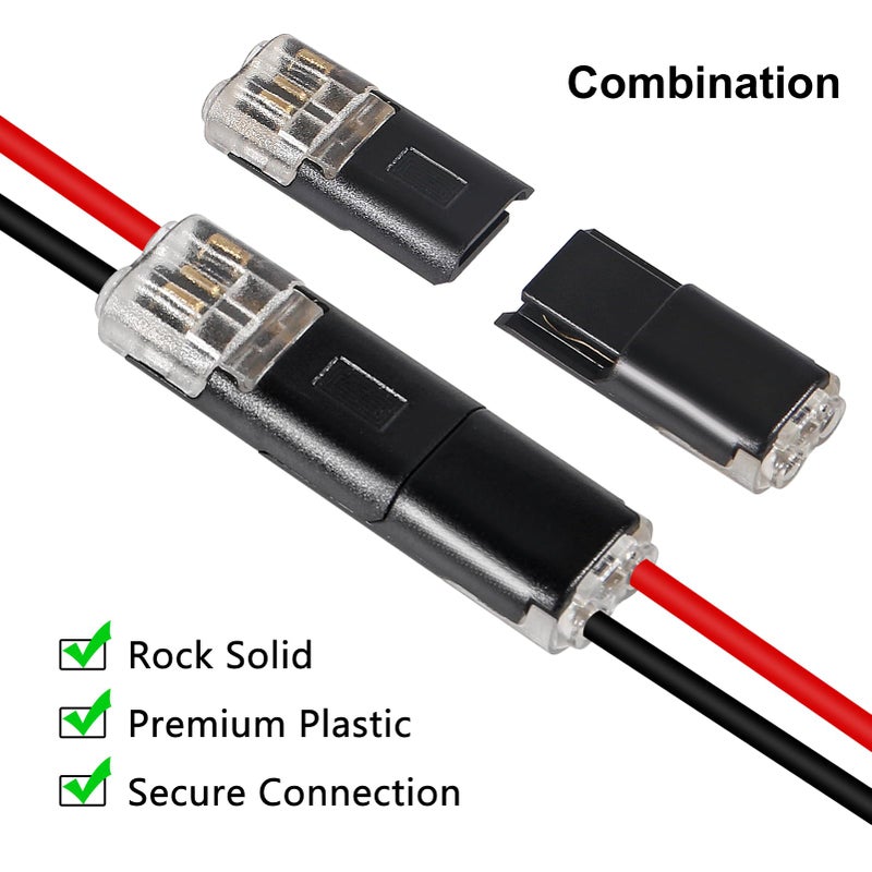 Meimom 20Pcs Double-Wire Plug-in Connector Led Light Strip Connectors 2 Pin, Quick Splice Wire Wiring Connector for AWG 20-24,2 Pin 2 Way Universal Compact Wire Terminals, No Wire-Stripping Required - Image 5