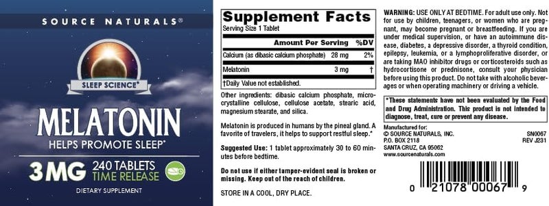 Source Naturals Time Released Melatonin 3 mg  240 Time Release Tablets - Image 4