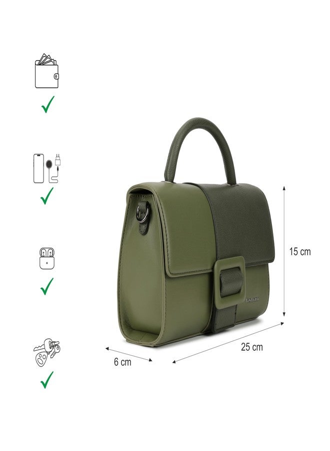 Fastrack Olive play satchel | Faux-Leather Women’s Handbag in olive | Buckle-Flap Design with Dual Carry Options & Spacious Interior - Image 4