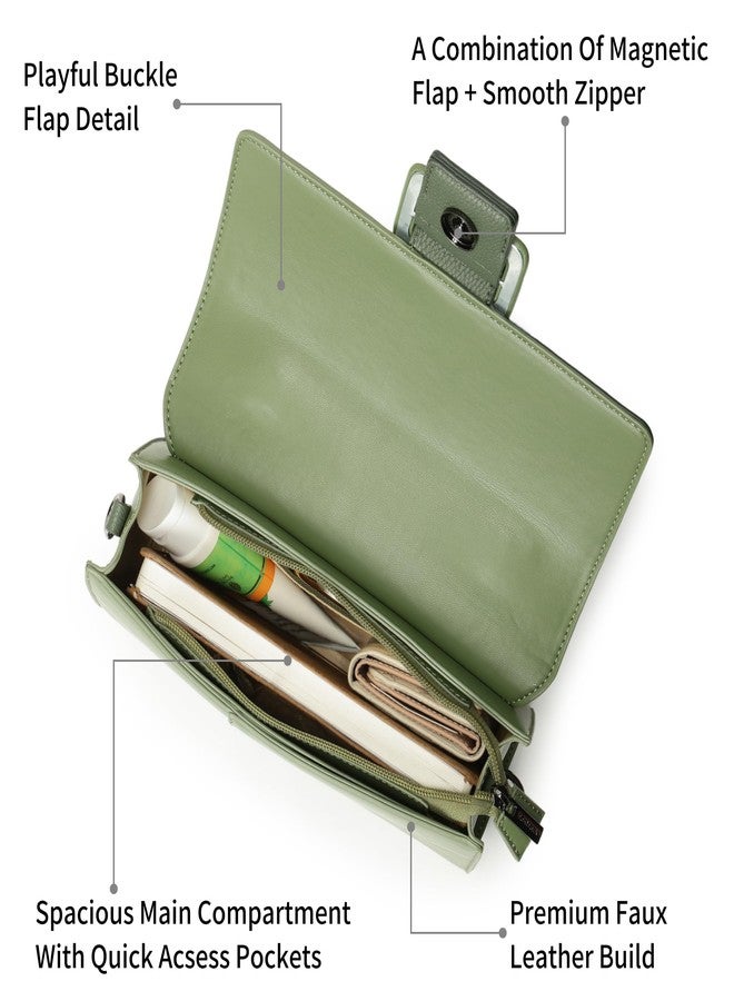 Fastrack Olive play satchel | Faux-Leather Women’s Handbag in olive | Buckle-Flap Design with Dual Carry Options & Spacious Interior - Image 3
