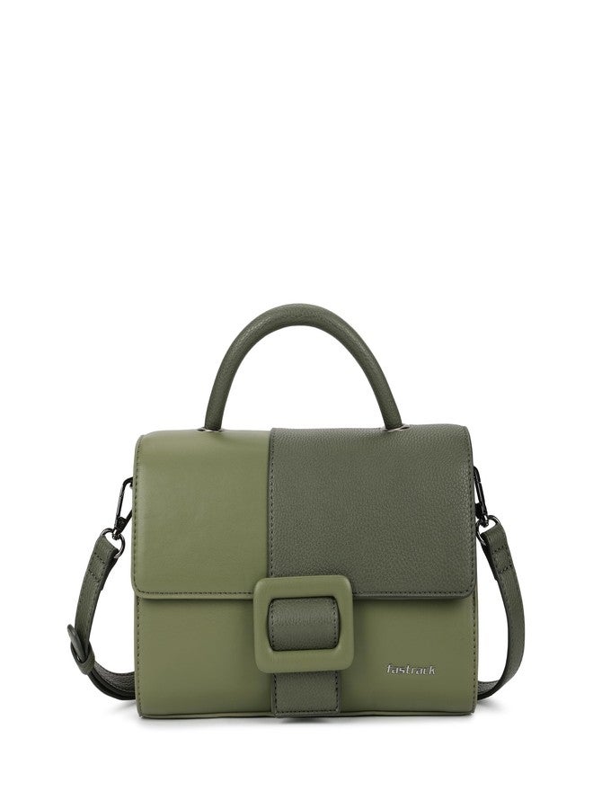 Fastrack Olive play satchel | Faux-Leather Women’s Handbag in olive | Buckle-Flap Design with Dual Carry Options & Spacious Interior - Image 1