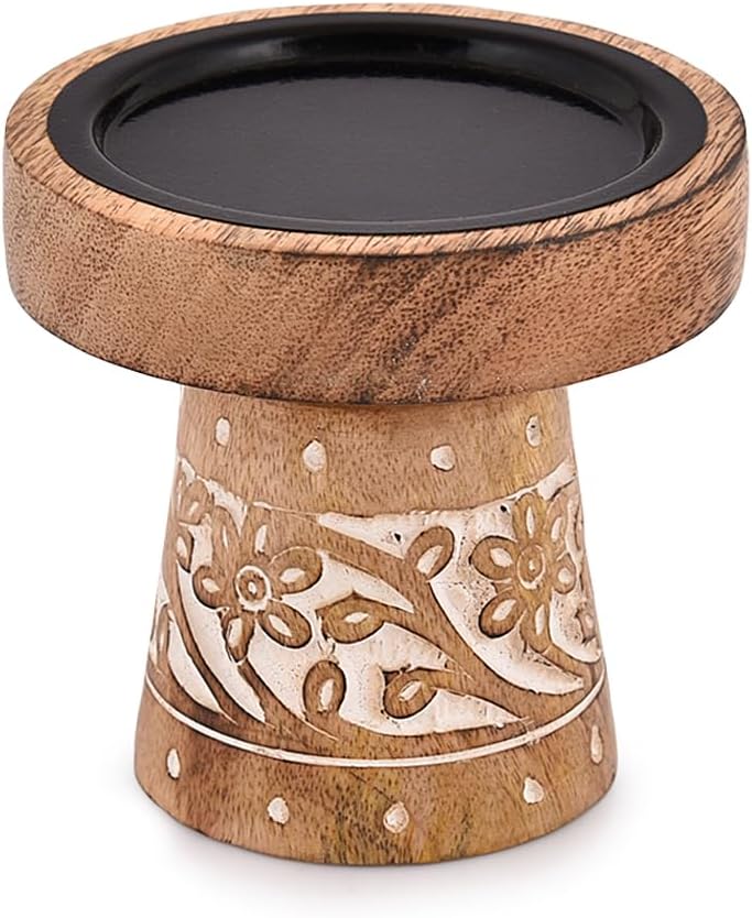 NIRMAN Mango Wood Candle Holders, Wood Candlesticks for Home Wedding Table Decor Centerpiece (4" x 4" x 4") - Image 1
