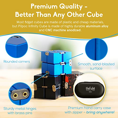 PILPOC theFube Infinity Cube Fidget Desk Toy - Aluminum Infinite Magic Cube with Case, Sturdy, Heavy, Relieve Stress and Anxiety, for ADD, ADHD, OCD (Black Red) - Image 3