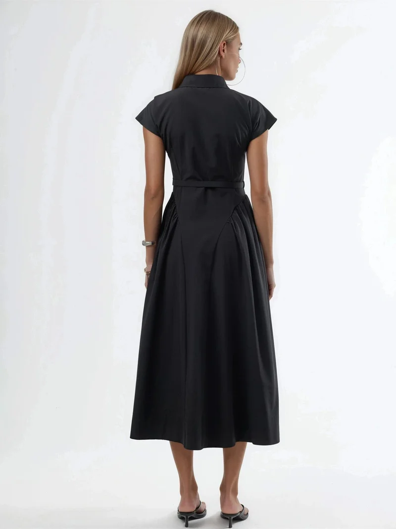 Busem BUSEM Belted Midi Dress with Shirt Collar