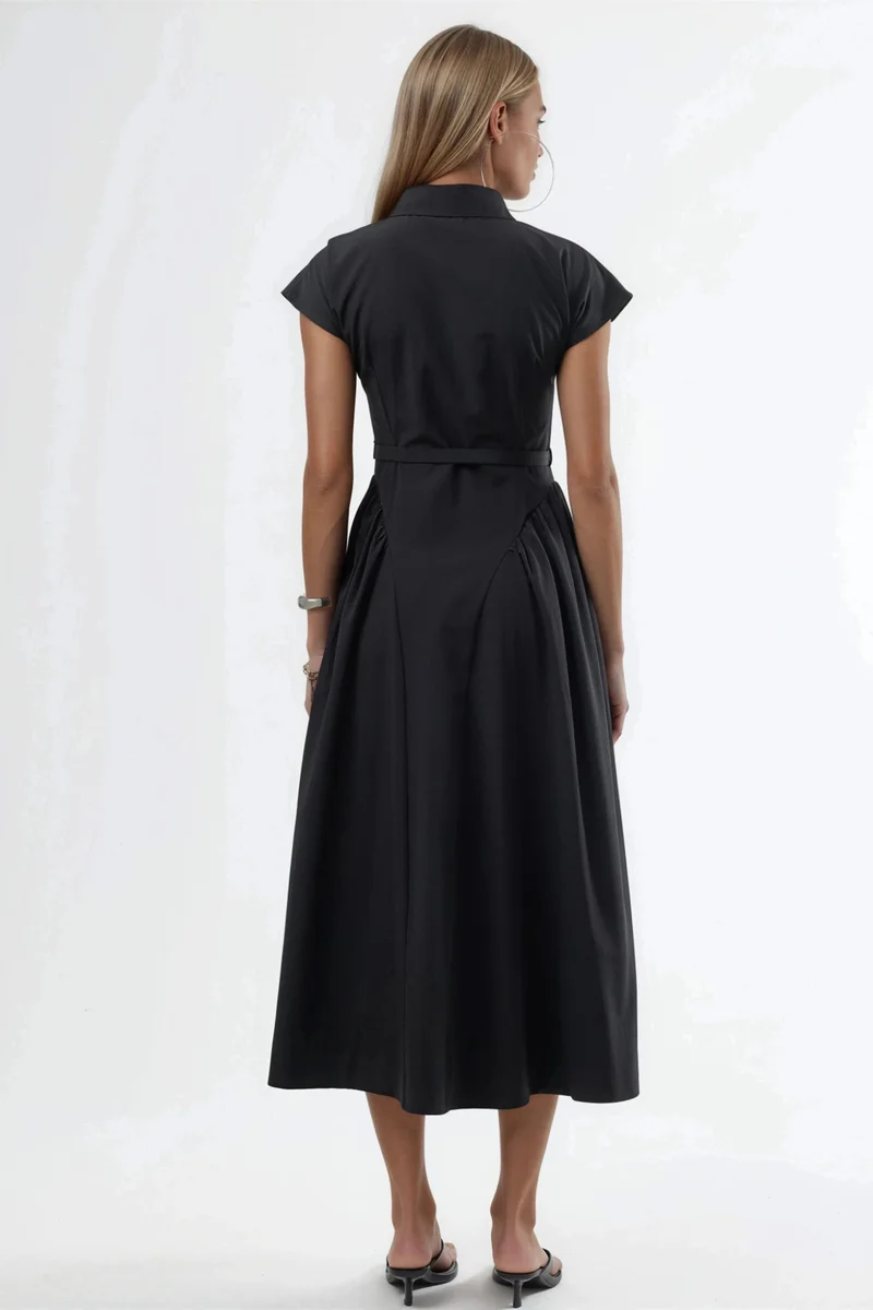 بوسيم BUSEM Belted Midi Dress with Shirt Collar