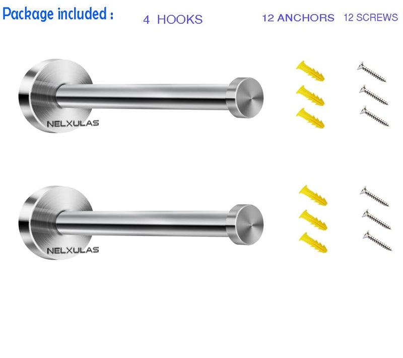 NELXULAS Brushed Stainless Steel Bath Towel Robe Hooks Single Super Heavy Duty Wall Mount Hook, Coat Hook, Fit for Bedroom,Living Room, Bathroom and Fitting Room, Office (6", 2 PCS) - Image 2