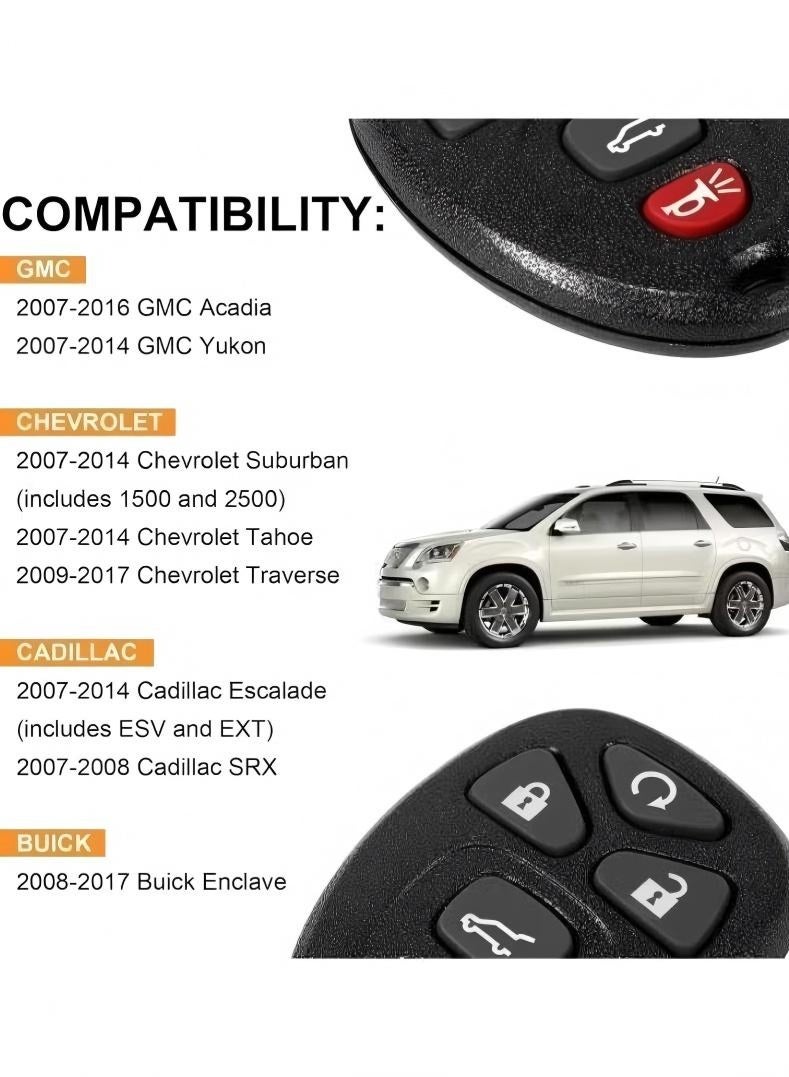 إن إير عبوة من 2 جهاز تحكم عن بُعد لفتح السيارة بدون مفتاح يناسب 07-14 شيفروليه سوبربان تاهو/ 09-17 ترافيرس/ 07-14 جي إم سي يوكون/ 08-17 أكاديا بويك إنكليف/ 07-13 إسكيلاد لحهاز تحكم عن بُعد لفتح السيارة، OUC60270 OUC60221 - Image 2