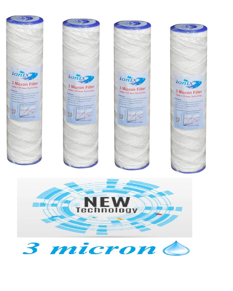 IONIX 3 Micron pre Filter, Yarn Spun, PP + Yarn, 10 inches, Compatible with All Standard Size pre Filters, Pack of 4 - Image 5