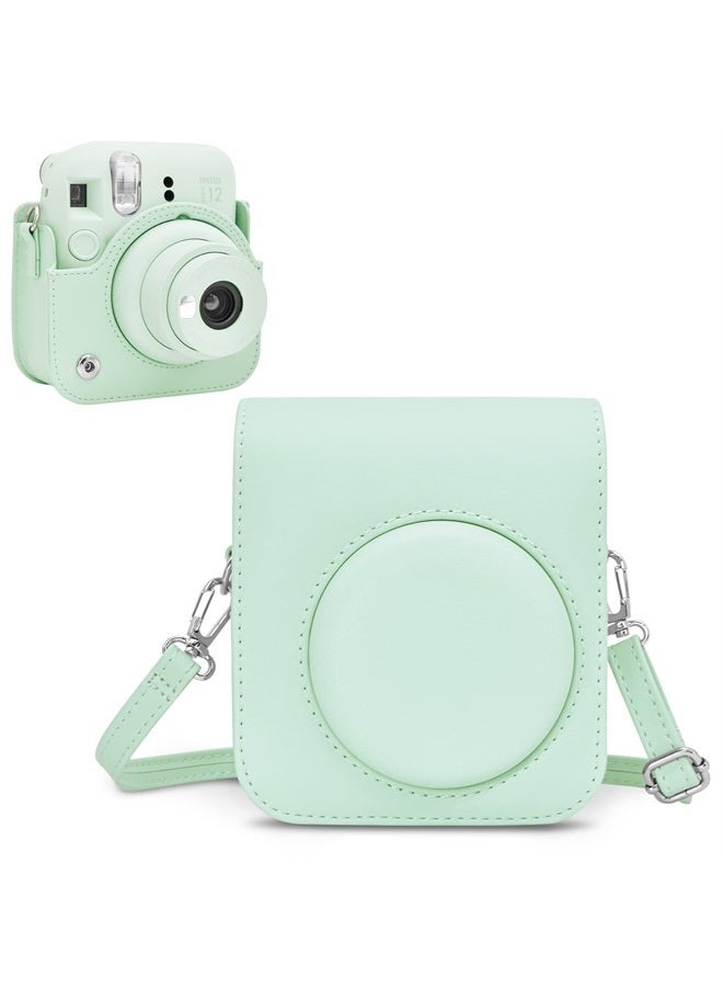 Rieibi حافظة كاميرا متوافقة مع فوجي إنستكس ميني 12 - حافظة بولارويد إنستكس 12 لكاميرا فوجي فيلم إنستكس ميني 12 الفورية - غطاء حقيبة فوجي ميني 12 مع حزام - أخضر نعناعي - Image 1