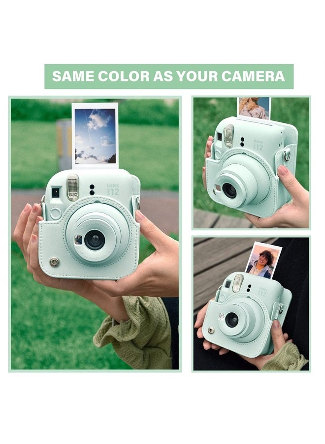 Rieibi حافظة كاميرا متوافقة مع فوجي إنستكس ميني 12 - حافظة بولارويد إنستكس 12 لكاميرا فوجي فيلم إنستكس ميني 12 الفورية - غطاء حقيبة فوجي ميني 12 مع حزام - أخضر نعناعي - Image 3