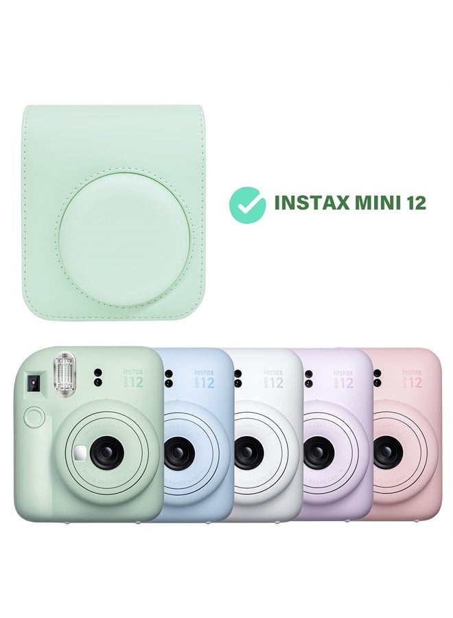 Rieibi حافظة كاميرا متوافقة مع فوجي إنستكس ميني 12 - حافظة بولارويد إنستكس 12 لكاميرا فوجي فيلم إنستكس ميني 12 الفورية - غطاء حقيبة فوجي ميني 12 مع حزام - أخضر نعناعي - Image 5