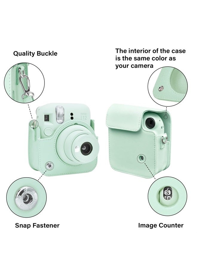 Rieibi حافظة كاميرا متوافقة مع فوجي إنستكس ميني 12 - حافظة بولارويد إنستكس 12 لكاميرا فوجي فيلم إنستكس ميني 12 الفورية - غطاء حقيبة فوجي ميني 12 مع حزام - أخضر نعناعي - Image 4