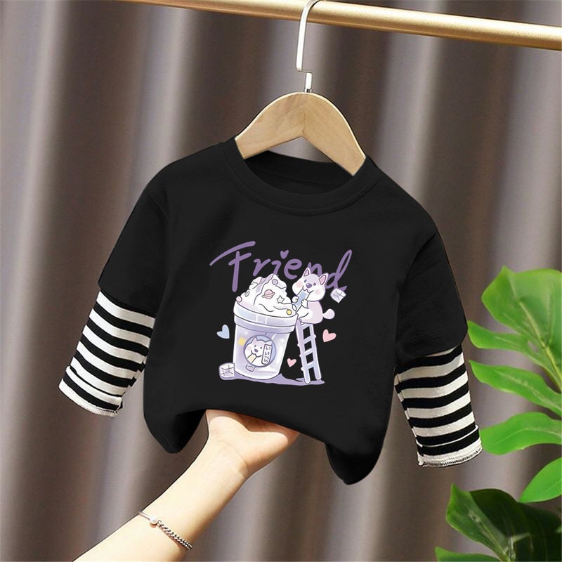 G2303# Children'S Long Sleeve T-Shirt Pure Cotton Fake Two-Piece Boys Autumn New Baby Children'S Wear Base Shirt - Image 4
