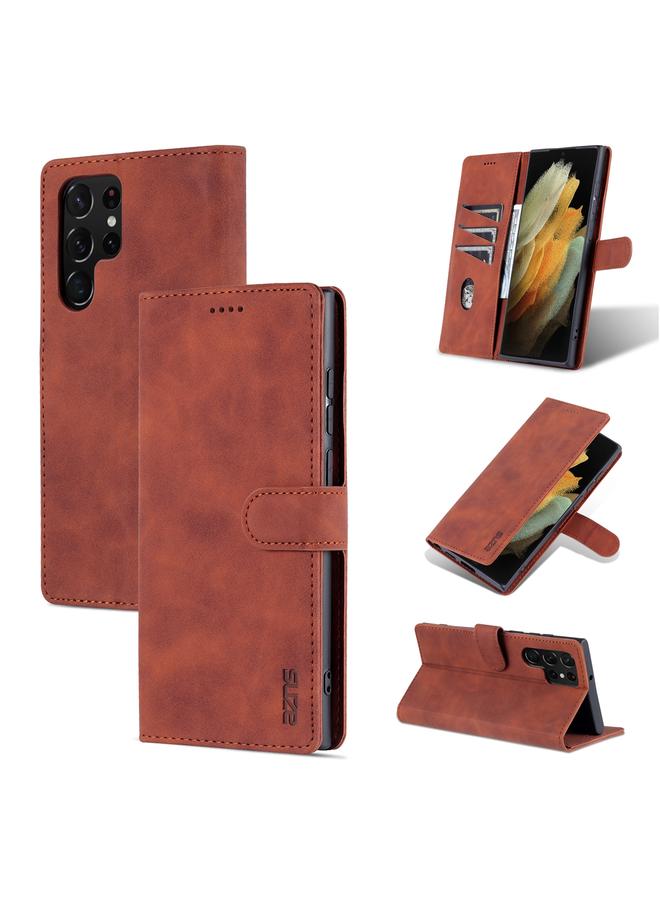 The Bros Case For Samsung Galaxy S22 Ultra 5G Skin Feel Calf Texture Horizontal Flip Leather Phone Case
