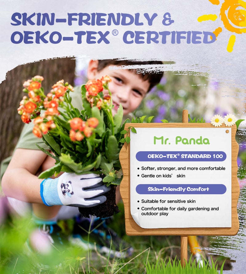 Mr.Panda Mr. Panda 3 Pairs Skin-Friendly kids gardening gloves for Age 2-4, Rubber Coated childrens garden gloves, toddler work gloves, XXXS - Image 3