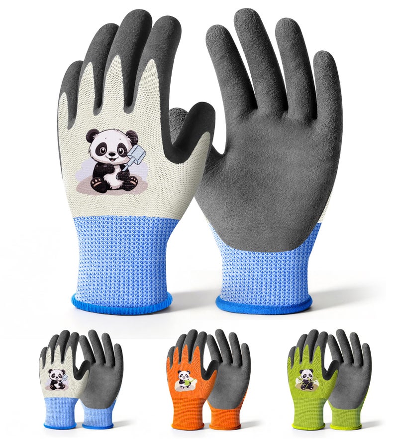 Mr.Panda Mr. Panda 3 Pairs Skin-Friendly kids gardening gloves for Age 2-4, Rubber Coated childrens garden gloves, toddler work gloves, XXXS - Image 1
