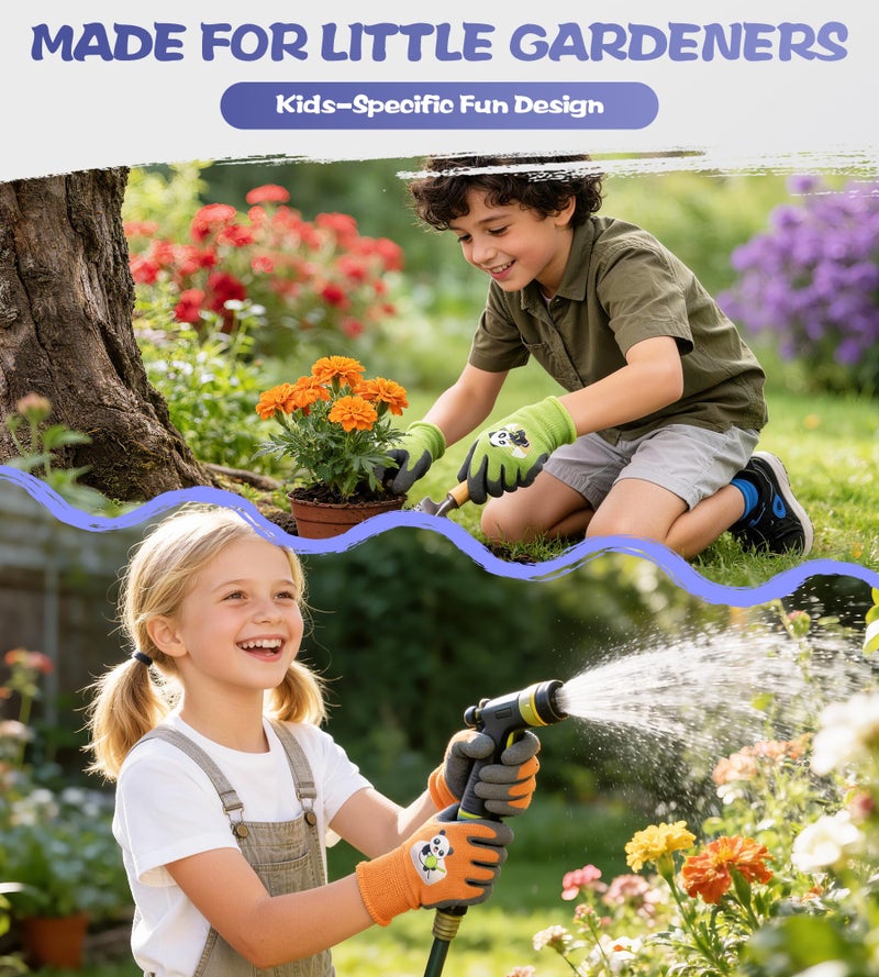Mr.Panda Mr. Panda 3 Pairs Skin-Friendly kids gardening gloves for Age 2-4, Rubber Coated childrens garden gloves, toddler work gloves, XXXS - Image 5