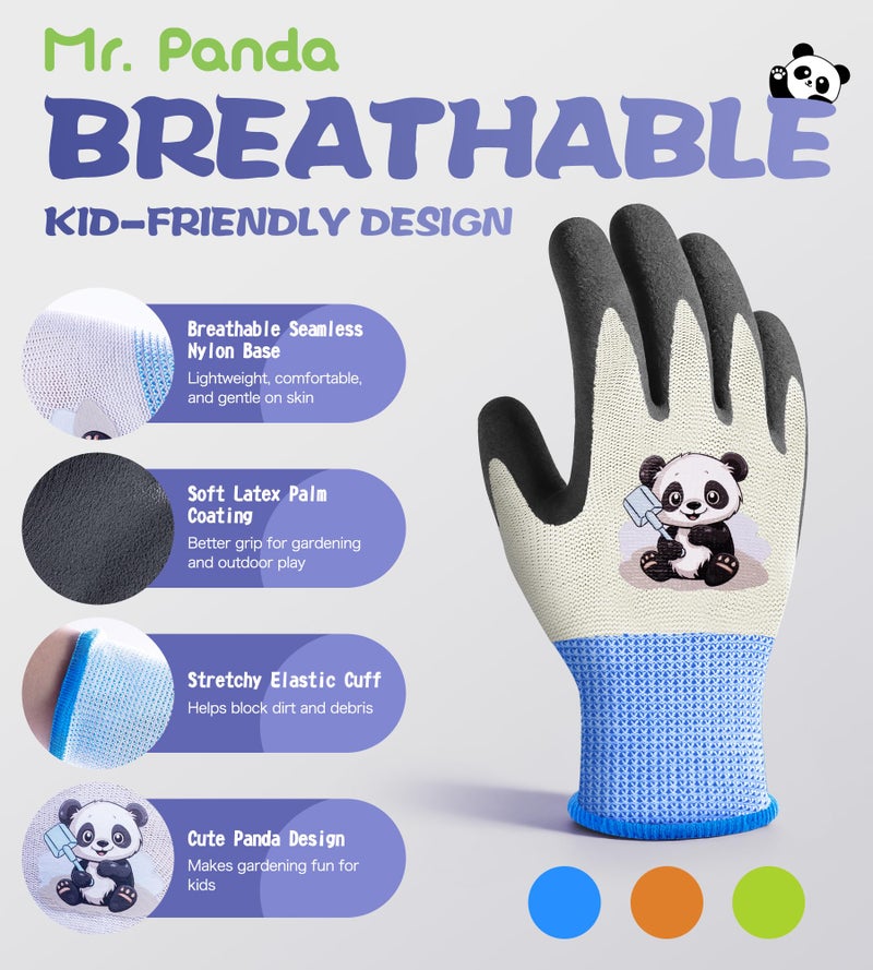 Mr.Panda Mr. Panda 3 Pairs Skin-Friendly kids gardening gloves for Age 2-4, Rubber Coated childrens garden gloves, toddler work gloves, XXXS - Image 2