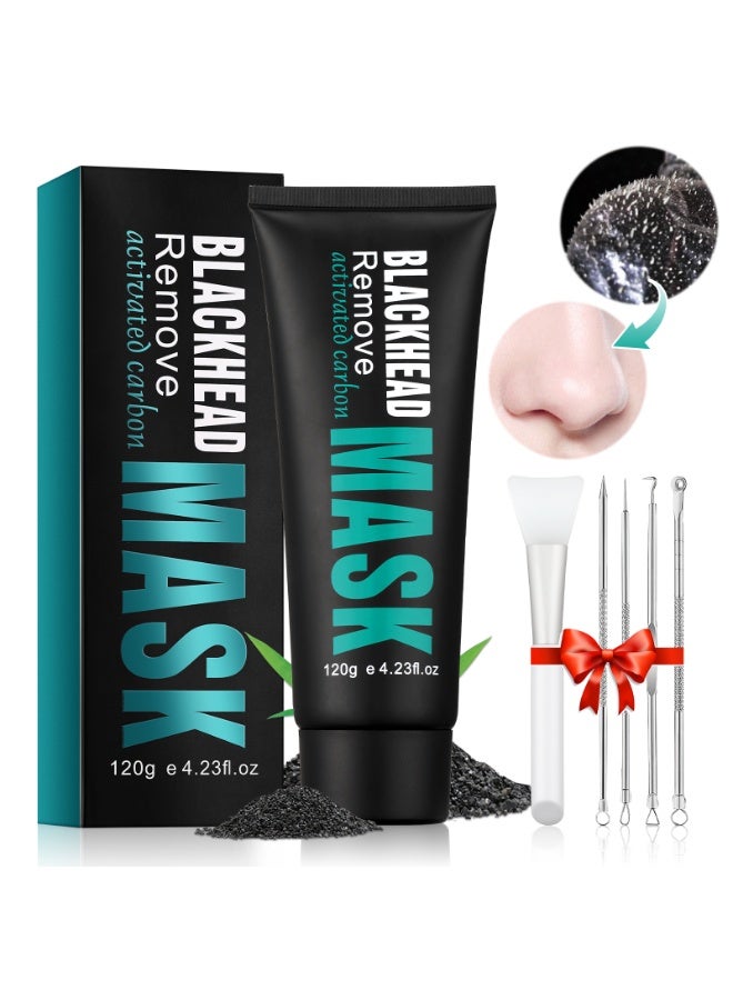 MOOYAM Blackhead Remover Mask Activated Charcoal Black Mask, Purifying Blackhead Mask Peel Off Face Mask for Nose Pores Acne Blackhead Facial Mask with Brush and Pimple Extractor Tools - Image 2