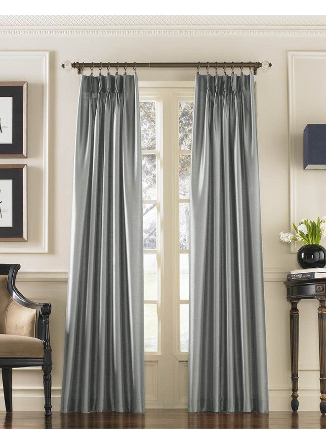 Curtainworks Marquee Faux Silk Pinch Pleat Curtain Panel, 30 by 144", Pewter,1Q800004PT