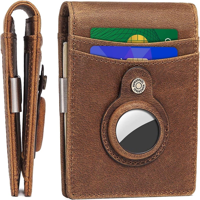 Luckam Leather Wallet, Mens Slim Wallet with Money Clip, Slim Mens Wallet with RFID Blocking, Front Pocket Wallet, Minimalist Wallet (Brown) - Image 1