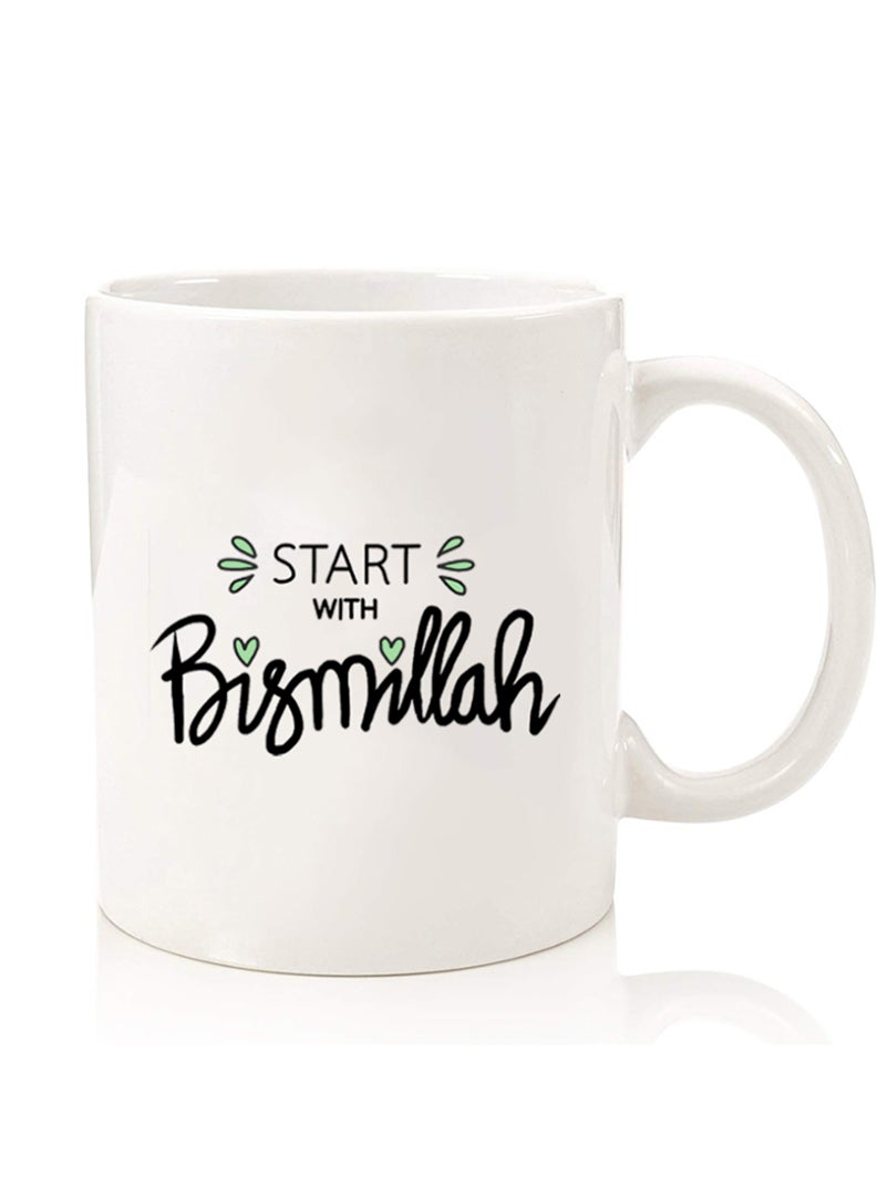 Theodor Premium Quality Two Sided Printed Coffee Mug Tea Cup For Home Office, Kids Men Women Start with Bismillah Black - Image 1