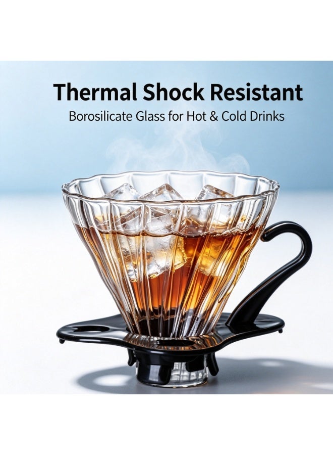 2pcs-Manual Coffee Drip Filter With Holder Clear/Black 8x9cm，Pour-Over Coffee Kettle Made Of High-Borosilicate, Heat-Resistant Glass，Sophisticated , Premium Style - Image 4