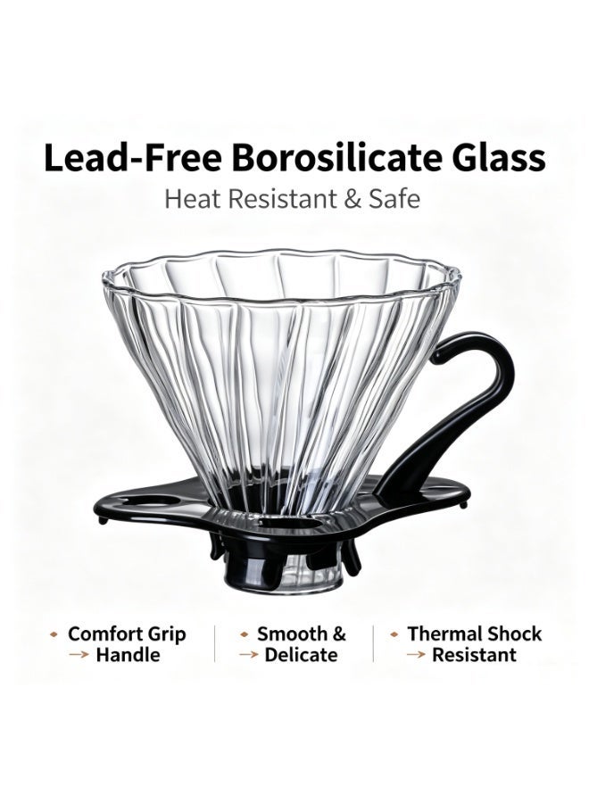 2pcs-Manual Coffee Drip Filter With Holder Clear/Black 8x9cm，Pour-Over Coffee Kettle Made Of High-Borosilicate, Heat-Resistant Glass，Sophisticated , Premium Style - Image 3
