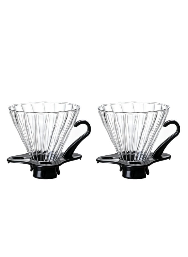 2pcs-Manual Coffee Drip Filter With Holder Clear/Black 8x9cm，Pour-Over Coffee Kettle Made Of High-Borosilicate, Heat-Resistant Glass，Sophisticated , Premium Style - Image 1