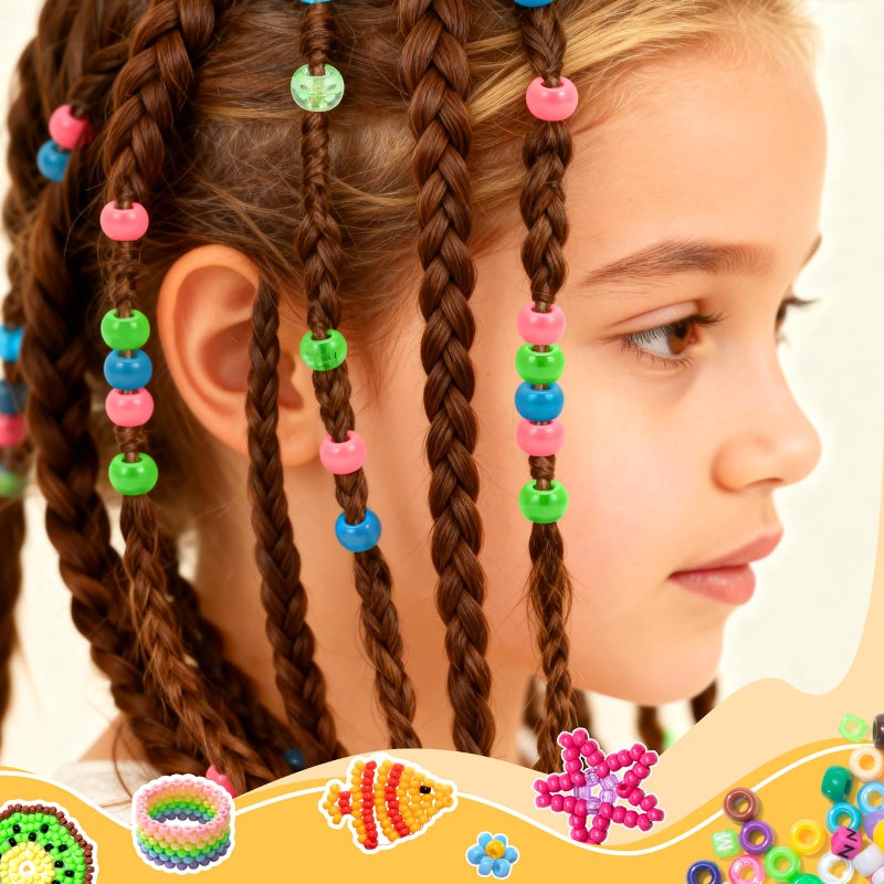 Simetufy 1200 Pcs Plastic Pony Beads for Bracelet Making, Multi-Colored Beads for Hair Braiding DIY Crafts Kandi Jewelry Key Chains and Ornaments Decorations 24 Assorted Colors - Image 2