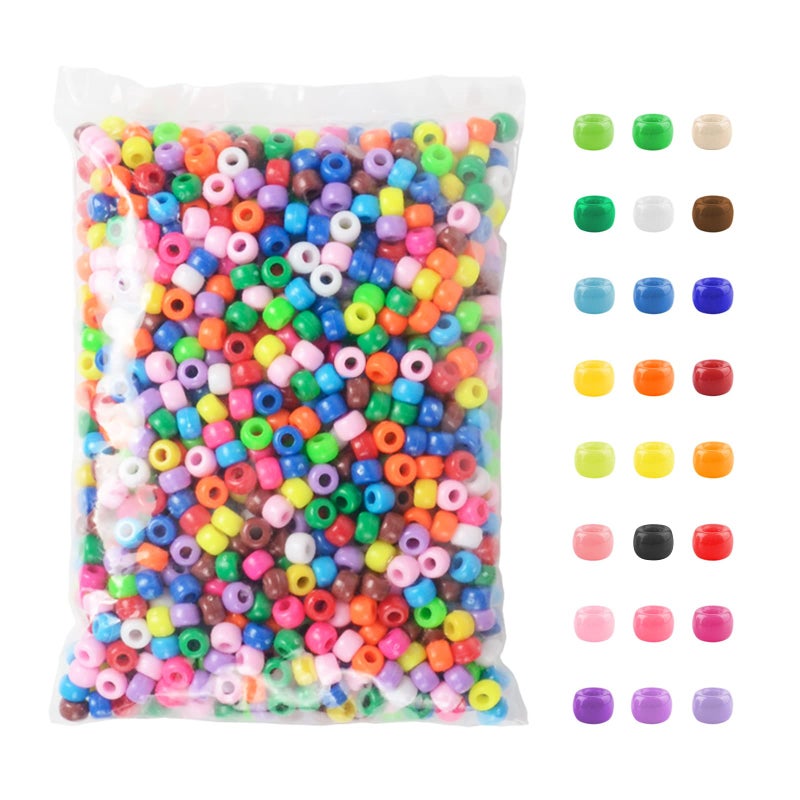 Simetufy 1200 Pcs Plastic Pony Beads for Bracelet Making, Multi-Colored Beads for Hair Braiding DIY Crafts Kandi Jewelry Key Chains and Ornaments Decorations 24 Assorted Colors - Image 1