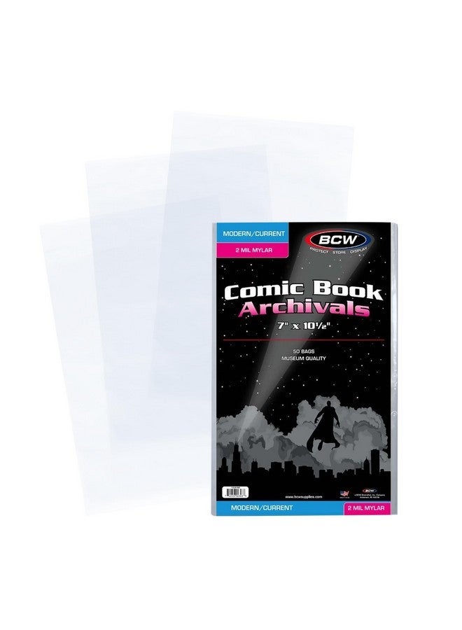 BCW Current/Modern Comic Mylar Archivals - 2 MIL - 100 Count Pack | Archival Comic Book Bags | Standard Size 7 x 10.5 Inches, Secure 1.5 Inch Flap | Protective Covers for Comic Book Collectors - Image 1