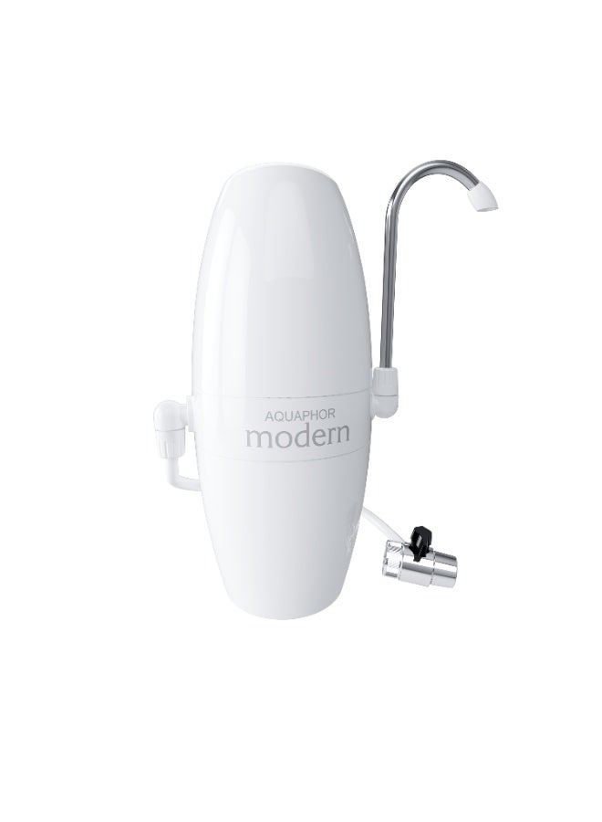 Aquaphor Modern Faucet Water Filter System, 4000L Long-Lasting Cartridge, 1.0–1.2 L/min Filtration Rate, Removes Chlorine, Rust, Odors & Contaminants, Easy Plug-in Tap Water Purifier with Adaptors, Compact & Travel-Ready Drinking Filter (White) - Image 2