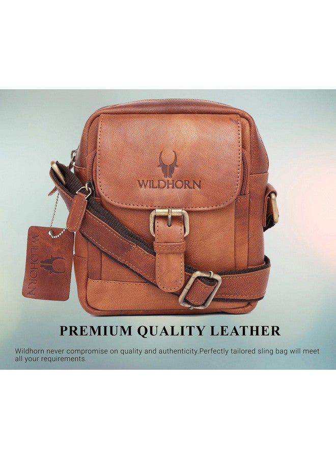 WildHorn Genuine Leather Mini Sling Bag for Men | Compact, Durable & Stylish | Buckle Closure | Front Zip Pocket | 1-Year Warranty - Image 3