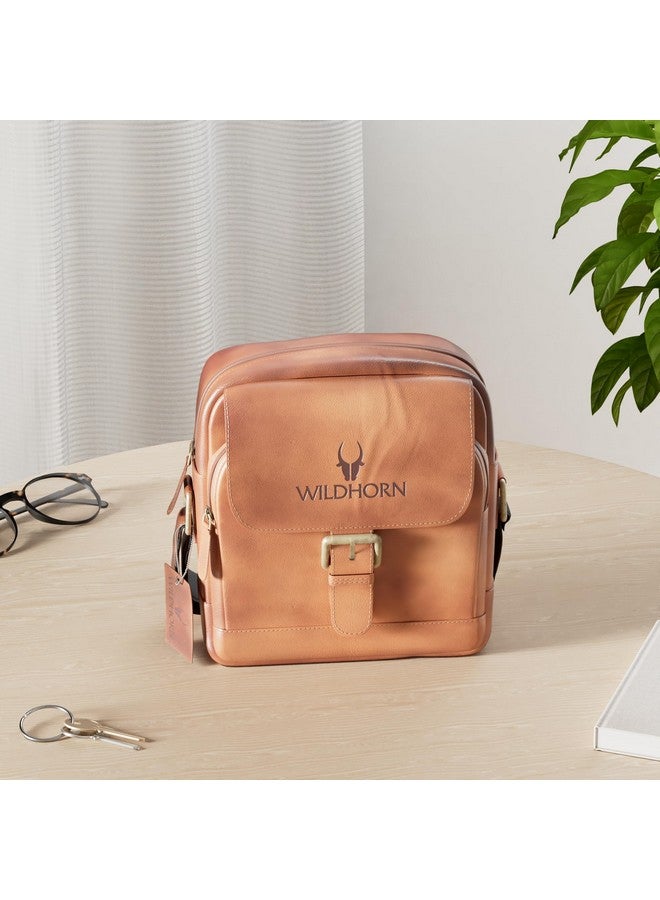 WildHorn Genuine Leather Mini Sling Bag for Men | Compact, Durable & Stylish | Buckle Closure | Front Zip Pocket | 1-Year Warranty - Image 2