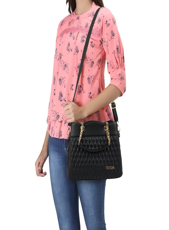 EVEDA Synthetic Vegan Leather Classic Chain Strap Top Handle Handheld Shoulder Crossbody Water Resistant Handbag For Women - Image 2