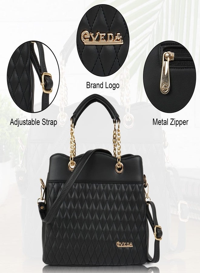 EVEDA Synthetic Vegan Leather Classic Chain Strap Top Handle Handheld Shoulder Crossbody Water Resistant Handbag For Women - Image 4