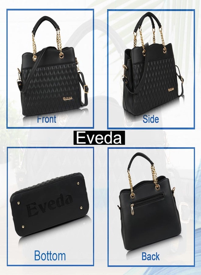 EVEDA Synthetic Vegan Leather Classic Chain Strap Top Handle Handheld Shoulder Crossbody Water Resistant Handbag For Women - Image 3