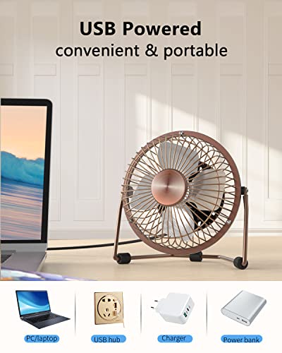 Zuvas Desk Fan Quiet Small USB Fan 360° Rotation Portable Table Fan 2 Speed Mini Personal Fan Air Cooling Electric Fan for Home Office Bedroom Travel Camping, 4 inch Bronze - Image 3