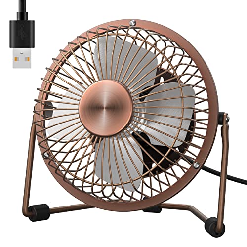 Zuvas Desk Fan Quiet Small USB Fan 360° Rotation Portable Table Fan 2 Speed Mini Personal Fan Air Cooling Electric Fan for Home Office Bedroom Travel Camping, 4 inch Bronze - Image 1