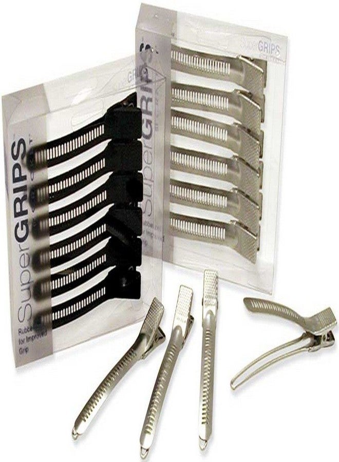 Cricket Super Grips Professional Salon Hair Clips for Styling, Cutting, Sectioning and Coloring, Rubberized Aluminum, 6-Pack, Silver